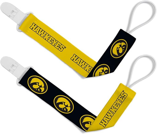 Baby Fanatic Officially Licensed Unisex Pacifier Clip 2-Pack - NCAA Iowa Hawkeyes - Officially Licensed Baby Apparel