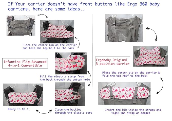 Drool and Teething Pad Reversible Organic Cotton 3-Piece Set for Ergobaby Four Position 360 Baby Carrier (Pink and White Butterflies)