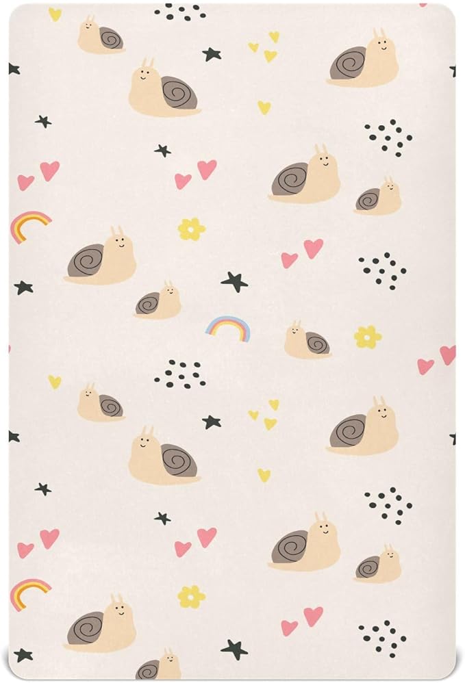 Fitted Crib Sheets Cute Snail Stretchy Portable Playard Sheets for Baby Toddler, Breathable Soft Mini Crib Mattress 39 x 27 in for Boys and Girls