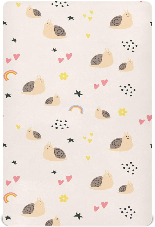 Fitted Crib Sheets Cute Snail Stretchy Portable Playard Sheets for Baby Toddler, Breathable Soft Mini Crib Mattress 39 x 27 in for Boys and Girls