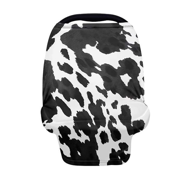 Wanyint Cow Print Black White Stretchy Nursing Scarf Car Seat Canopy Baby Car Seat Cover, Baby Breastfeeding Stroller High Chair Shopping Cart Cover for Boys Girls