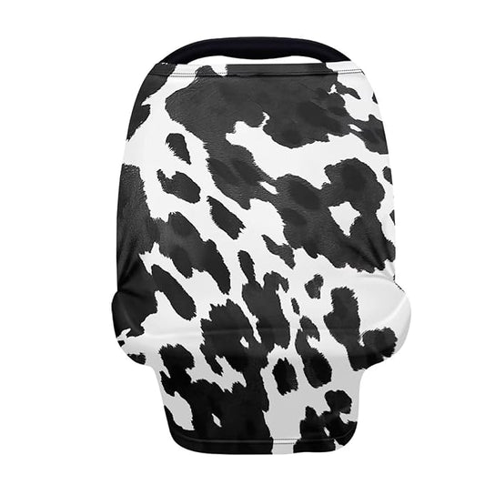 Wanyint Cow Print Black White Stretchy Nursing Scarf Car Seat Canopy Baby Car Seat Cover, Baby Breastfeeding Stroller High Chair Shopping Cart Cover for Boys Girls