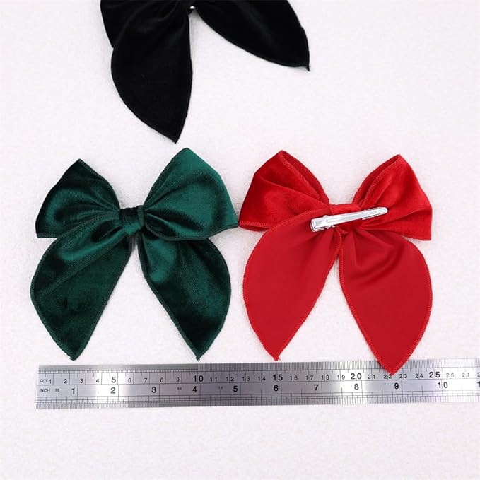 Pack of 4 Large Velvet Fable Bow Hair Clips for Kids Toddler Girl Mom Velvet Hair Bow Alligator Clips Baby Girls Women Hair Accessories (Christmas)