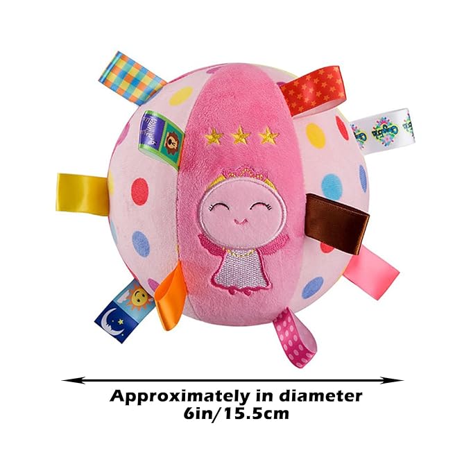 Inchant Soft Rattle Ball for Babies - Toddler Plush Sensory Built-in Bell Gift Ball with Colorful Tags, Pink