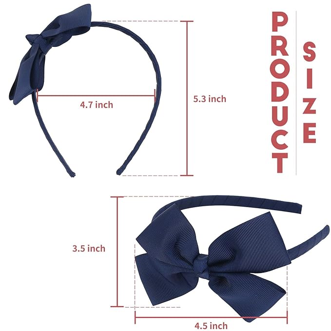 7Rainbows Fashion Cute Navy Blue Bow Headband Back to School Headbands for Girls Toddlers.