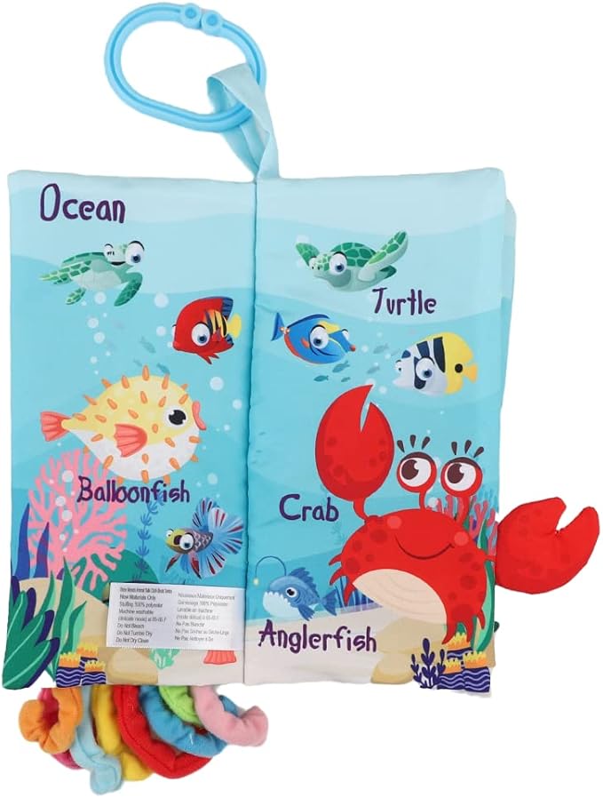 bebe mondo Fish Crinkle Baby Books 0-6 Months, Newborn Infant Tummy Time Toy High Contrast Sensory Baby Toys 6 to 12 Months Touch Feel Books, Shower for Boy Girl 1 Year Old, Shark
