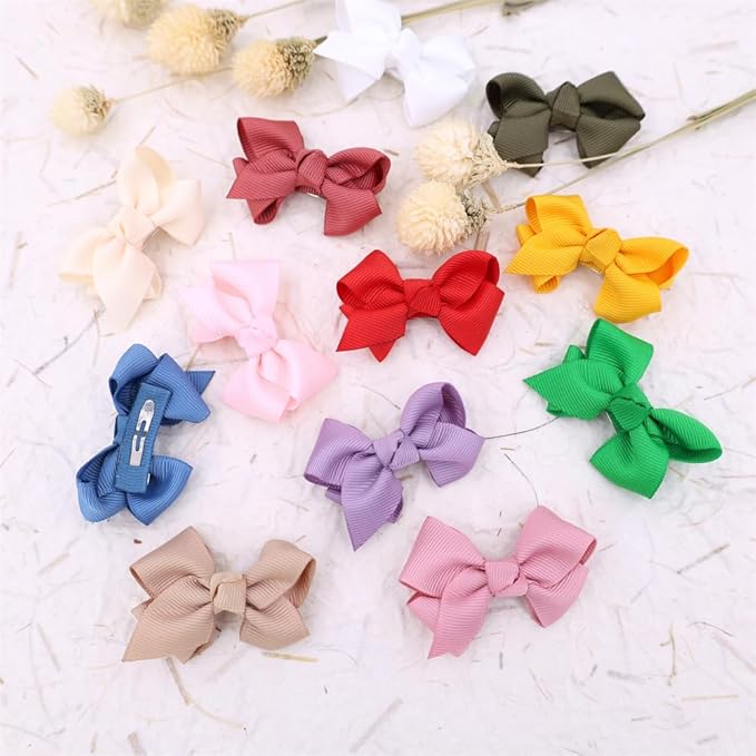 12 PCS Baby Bow Bangs Hair Clips Tiny Snap Clip for Infant Toddler Girl Mini Grosgrain Ribbon Hair Bow Barrettes Girls Hair Accessories (2.2" Jojo bow clips 12 Colors)