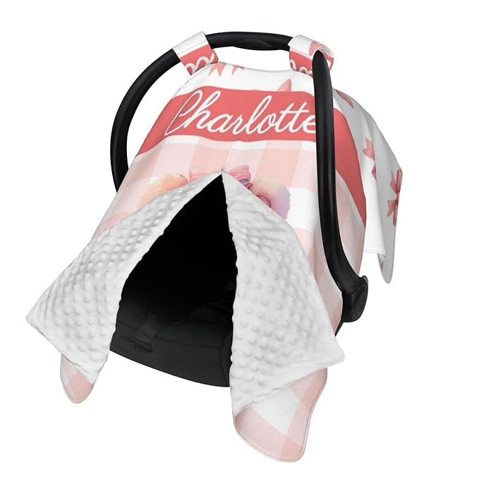 Pink Bow and Bear Custom Name Baby Car Seat Cover – Personalized Nursing Cover for Breastfeeding, Stroller Canopy, Privacy Infant Carseat Canopy, Soft Breathable Newborn Blanket for Girls