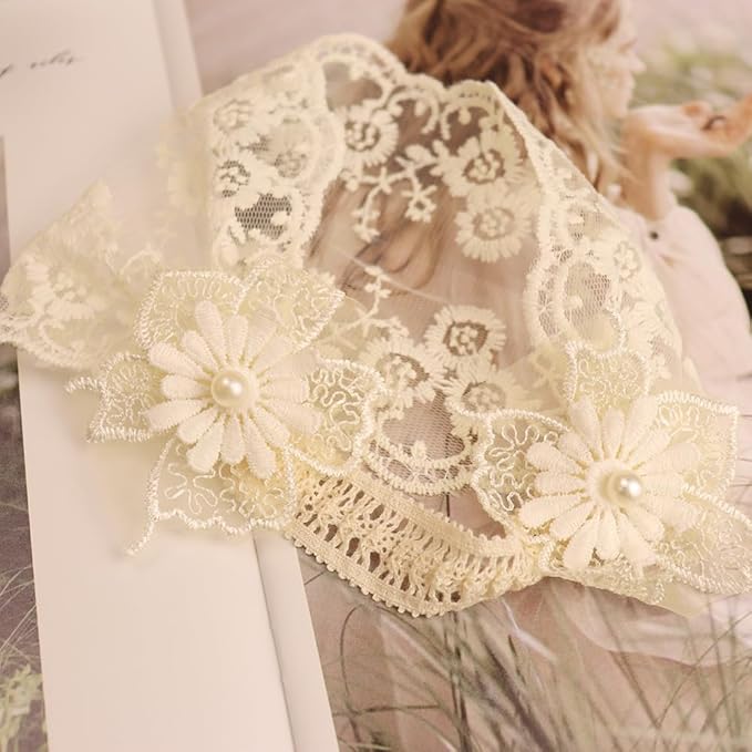 Baby Girls Headband Lacy Bow Pearl Wide Hair Band Turban for Infants Newborn Toddler Floral Ivory Elastic Head Wrap Breathable Sun Bonnet Hair Accessories (Ivory G)