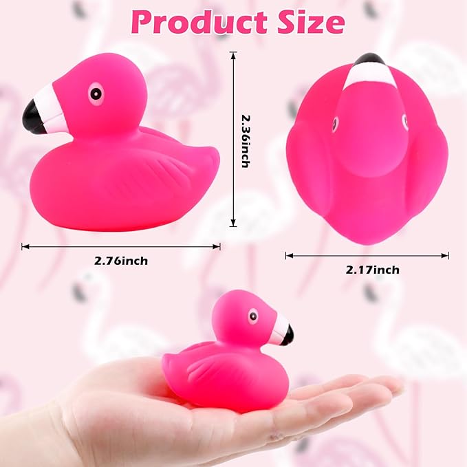 30PCS Adorable Flamingo Rubber Ducks Bulk Pink Floating Squeaky Bath Toys Perfect for Baby Showers, Birthday Parties, Cake Toppers, Pool Party Favors and Classroom Prizes (30)
