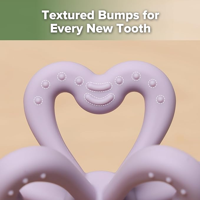 Haakaa Silicone Clover Teether - Food Grade Silicone Teething Toys for Babies 3-6 Months 6-12 Months, Soft & Easy Hold Chew Toy for Infant, BPA Free (Lavender)
