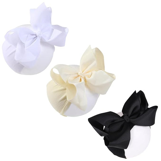3 Pcs Baby Girls Headband Bows, Soft Nylon Hairbands Cute Big Bow Super Elastic Headband For Baby Girls Newborn Infant Toddlers (Beige Black White, Large)