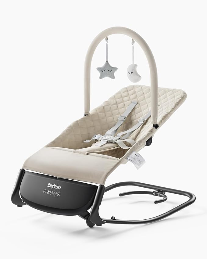 Electric Baby Bouncer Seat with Auto Rocking, 3-in-1 Infant Bouncer & Rocker Chair, Adjustable Height, Battery or Plug-in Powered, Music & Play Bar, Portable Baby Bouncer for Babies 0-12 Months