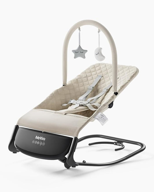 Electric Baby Bouncer Seat with Auto Rocking, 3-in-1 Infant Bouncer & Rocker Chair, Adjustable Height, Battery or Plug-in Powered, Music & Play Bar, Portable Baby Bouncer for Babies 0-12 Months