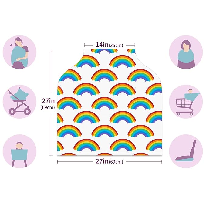 Baby Car Seat Stroller Covers Rainbow Patterns Design Nursing Cover Breastfeeding Scarf Soft Breathable Stretchy Coverage Carseat Canopy Cover for Boys and Girls Soft Breathable Multi Use