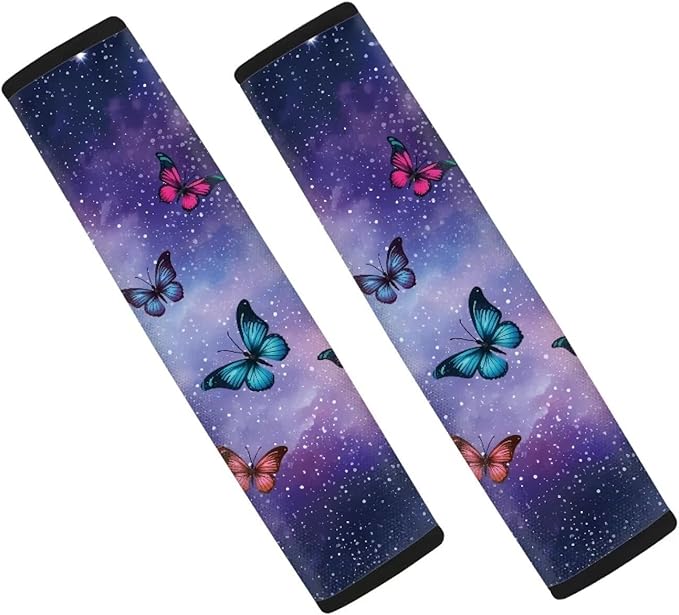 AFPANQZ 2PCS Car Seat Belt Cover Pads Cushion Galaxy Butterflies Safety Seatbelt Pad Head and Neck Support Adjustable Driver Shoulder Protection Luggage Bag Strap Pad