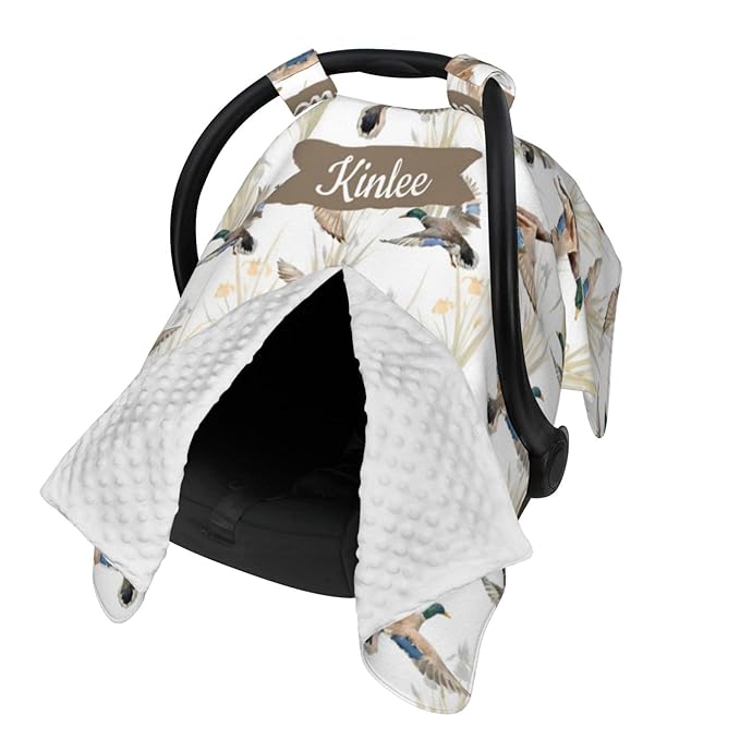 Personalized Baby Car Seat Canopy with Name – Wild Duck Theme, Custom Minky Nursing Cover for Boys & Girls, Soft Stroller Cover for Infants & Newborns, Carseat Canopy for Breastfeeding