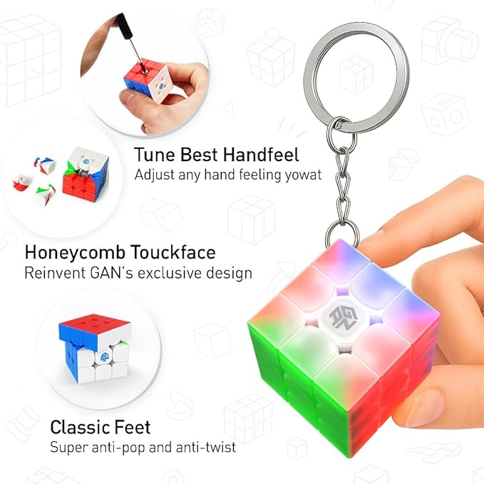 CuberShop GAN 330 Mini Keychain Speed Cube (10th Anniversary Special Version), GAN Cube 3X3 Tiny Collectibles Key Rings Cute Cube Pocket Size GAN330 Keychaincube 10 Anniv