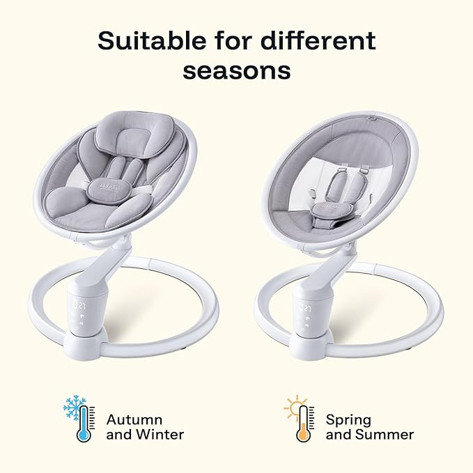 HARPPA Weddell Plus Electric Baby Swings for Infants and Newborns, Eye-Level Baby Swing 5 Speeds and Remote Control 10 Built-in Melodies, 2 Seat Positions & 180° Rotation for Indoor Use, Dove Gray