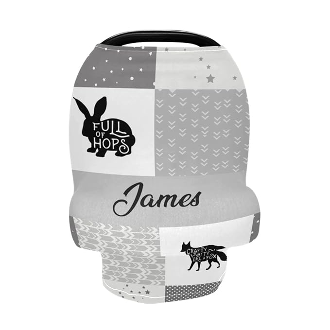 Personalized Baby Name Car Seat Covers for Girls Boys Babies Infant - Customized Cartoon Animal Nursing Cover Breastfeeding Scarf, Multiuse Carseat Cover, Infant Car Canopy