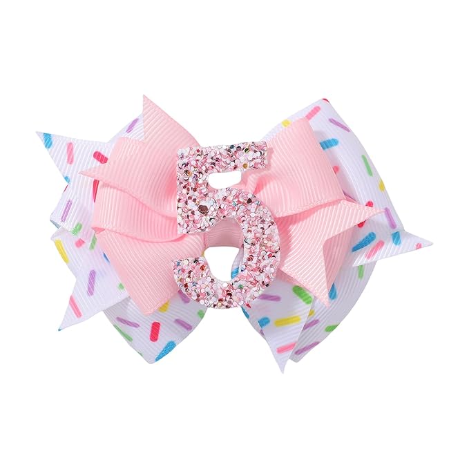 Birthday Hair Bow Hair Clips for Girls 1 2 3 4 5 6 Years, Baby Girl Accessories Bow Birthday Decorations, Pink Baby Girls Ice Cream Hair Bows Clips for 5th