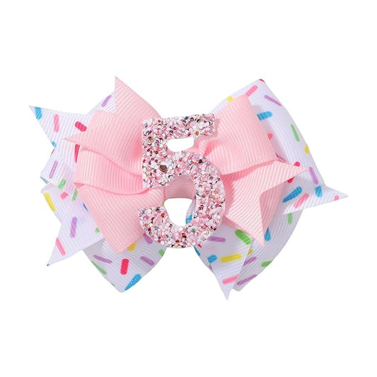 Birthday Hair Bow Hair Clips for Girls 1 2 3 4 5 6 Years, Baby Girl Accessories Bow Birthday Decorations, Pink Baby Girls Ice Cream Hair Bows Clips for 5th