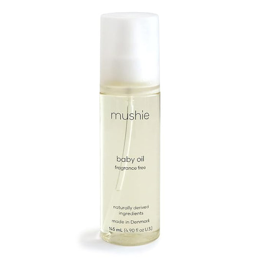 mushie Organic Baby Oil | Hypoallergenic, Lightweight to Prevent Moisture Loss | Certified COSMOS ORGANIC | Made in Denmark, 4.9 fl oz (145 mL)