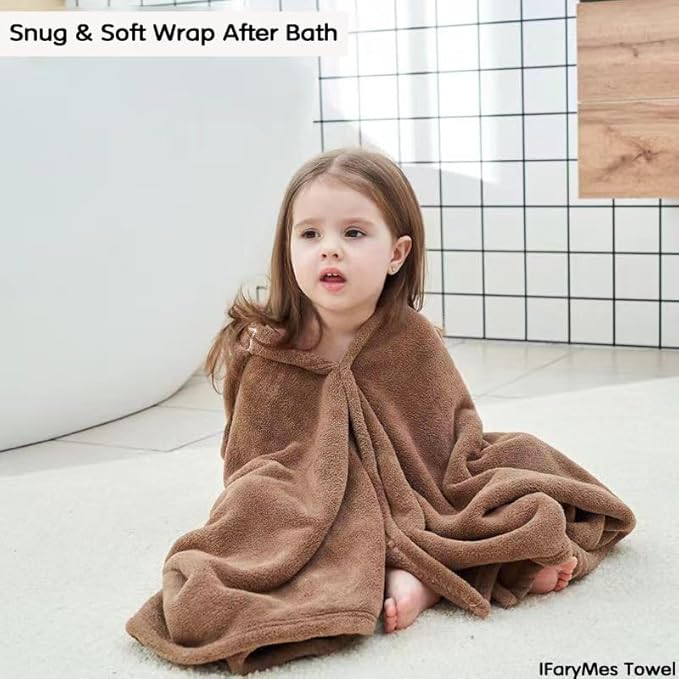 Toddler Baby Bath Towel with Hood 27.5"X55" Ultra Absorbent Soft Cozy Comfort Bathrobe Blanket, 0-6 Years Infant Shower Towel for Girls & Boys(Brown Bear)
