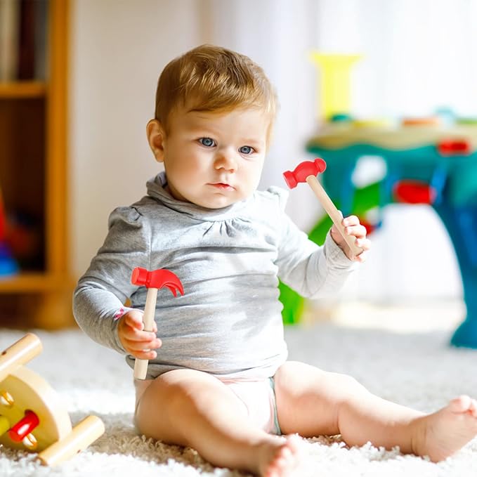 3pcs Wooden Mallet Toy Hammer Simulation Wooden Hammers Small Plastic Toddler Fake Hammer Portable Maintenance Kids Tools Toys Pretend for Boys Girls