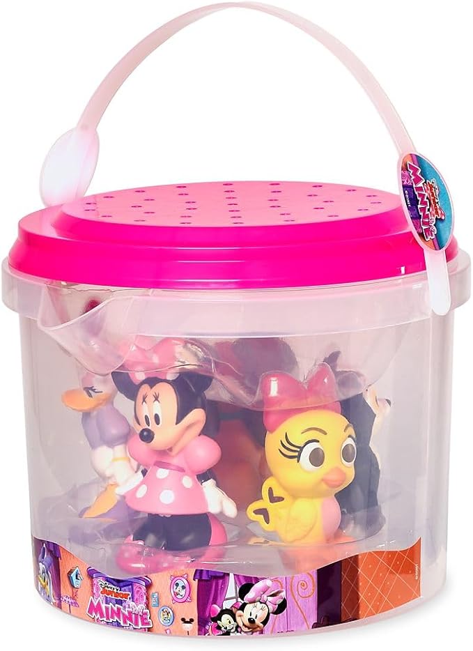Disney Store Official Minnie Mouse Bath Toys Set - Includes 5 Detailed Toys with a Straining Storage Bucket - Bath Time Fun & Water Play Set for Kids