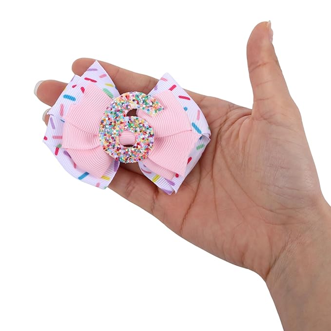 2pcs Birthday Hair Bow for Baby Girls, Sprinkle Confetti 6th Birthday Decorations for Girls, Ice Cream Party Theme Bow Clips for Baby Girls Pink Hair, Happy 6th Birthday Girl Hair Bow Clips