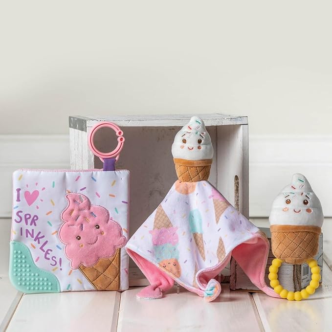 Mary Meyer Sweet Soothie Crinkle Teether Toy with Baby Paper and Squeaker, 6 x 6-Inches, Sprinkles Ice Cream