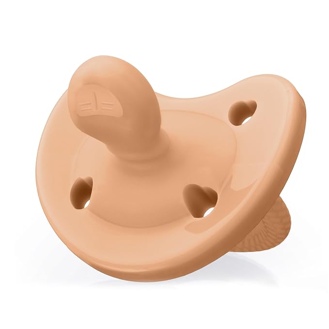 Chicco PhysioForma Luxe Orthodontic Pacifier for Babies 6-16 Months, One-Piece 100% Soft Silicone, Supports Breathing, Textured Shield & Handle, Sterilizing Case, BPA Free, 2-Pack, Cantaloupe