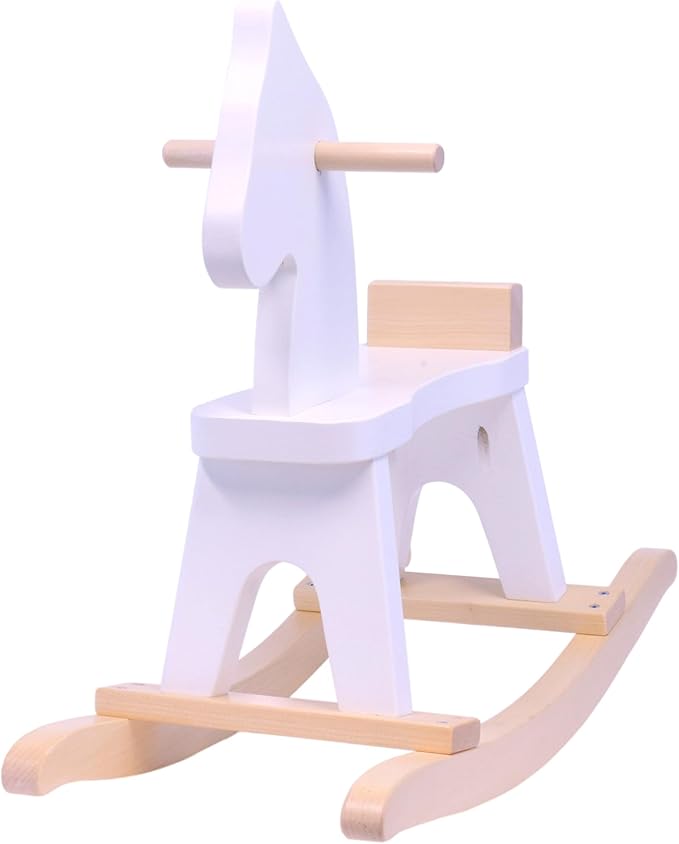 AmishToyBox.com Wooden Rocking Horse Toddler Ride-On Toy (White and Natural)