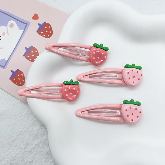 Strawberry Snap Clips Baby Girls Fruit Hair Bow Clips Strawberry Hair Ring Tie BBW24 (Set-F)