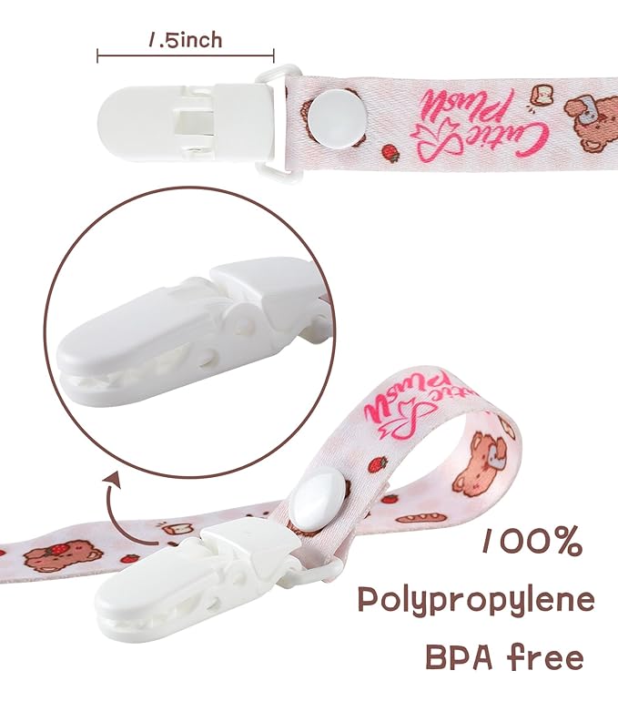 CutiePlusU Adult Pacifier Clip Adult Size Anyard Holder Clips 2 Pack-Strawberry Pie