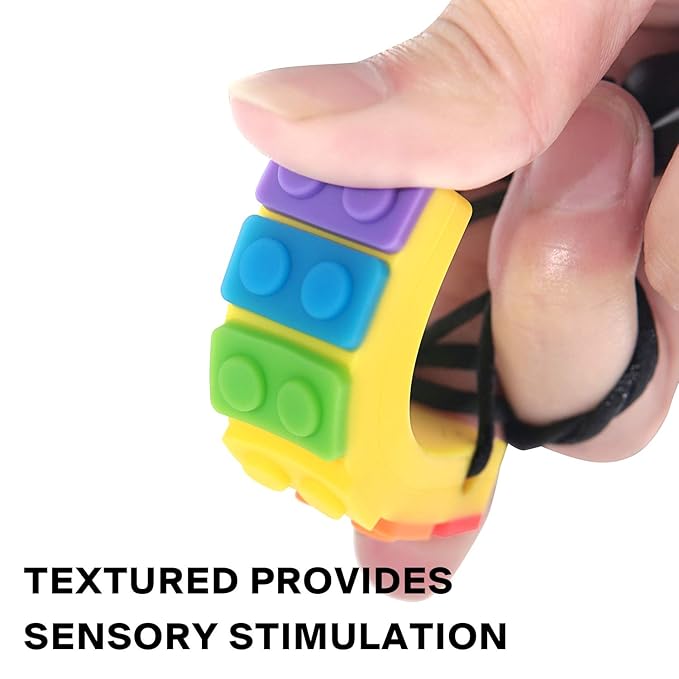 Sensory Chew Necklace, SLGOL Rinbow Color Silicone Chew Pendant Training and Development Fidget Toy Chewing Necklace for Chewing Kids, Autism ADHD SPD, Oral Motor, Anxiety, Autistic Children,5 Pack