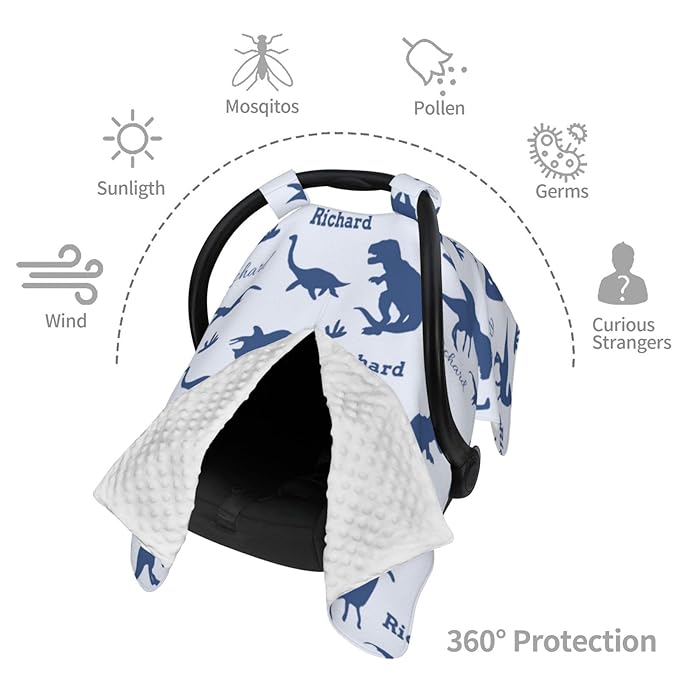 Personalized Baby Car Seat Canopy for Babies with Name, Custom Dinosaur Stroller Car Seat Covers for Boys, Nursing Carseat Cover for Breastfeeding, Car Seat Canopies for Infant Newborn