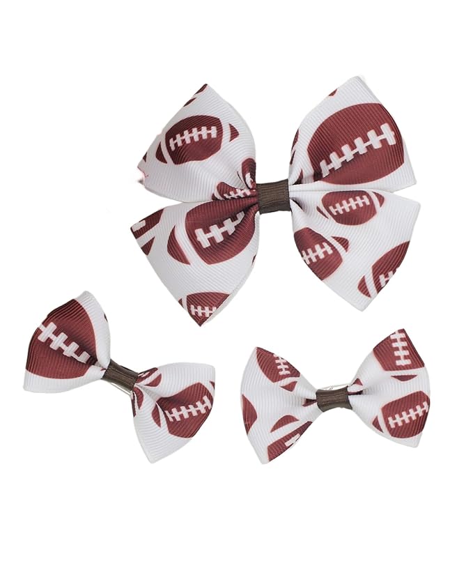 BBTDIN Baby Football Hair Bow Clips Girl Football Bows Baby Football Hair Clips Bow BBG19 (3 Pcs-F2)