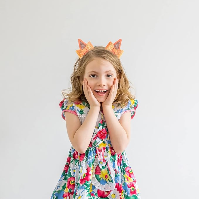 2 Pairs Dog Ears Hair Bow Clips for Toddler Kids Glitter Bows Halloween Costume Accessories Animal Cosplay Birthday Party Supplies Blue Orange