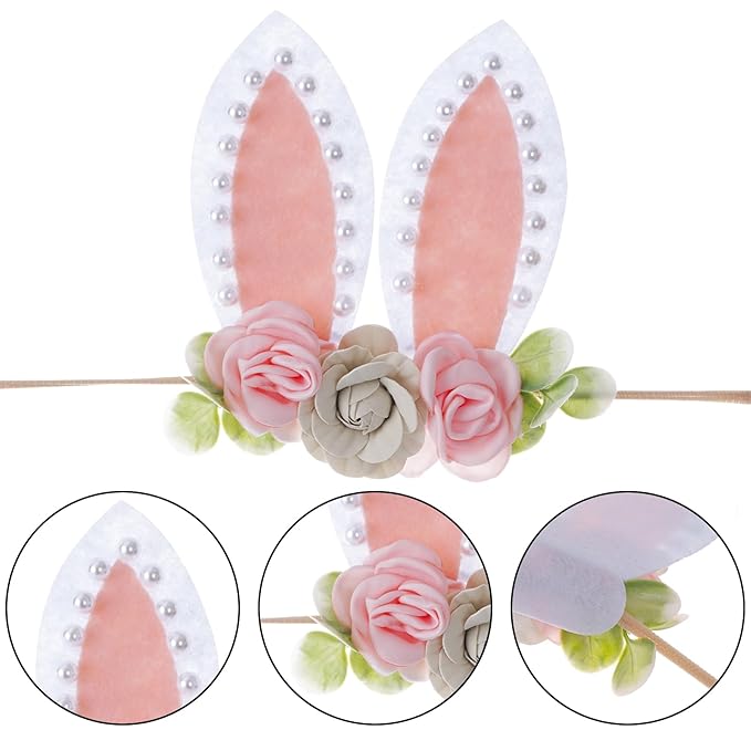 baotongle Pearl Bunny Headband Bunny Rose Ears Easter Headbands Baby Girls Flower Spring Newborn Toddler Infant Bunny Headbands