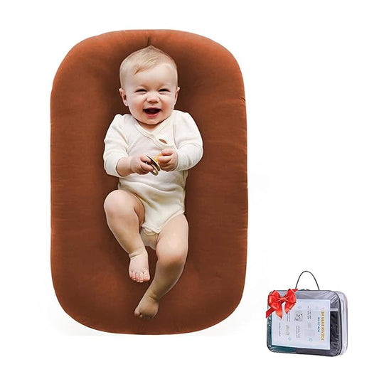 Baby Lounger, Baby Lounger for Newborn 0-24 Months, 100% Breathable Cotton Baby Nest for Tummy Time & Diaper Changes, Portable Infant Essentials for Home & Outdoor(Coffee)