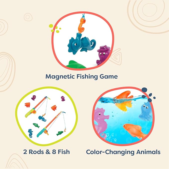 B. toys – Little Fisher's Kit Magnetic Fishing Playset – 2 Rods & 8 Color – Changing Sea Animals for Pool, Tub Play – Educational Toddler Toys for Hand – Eye Coordination – 3+ Years