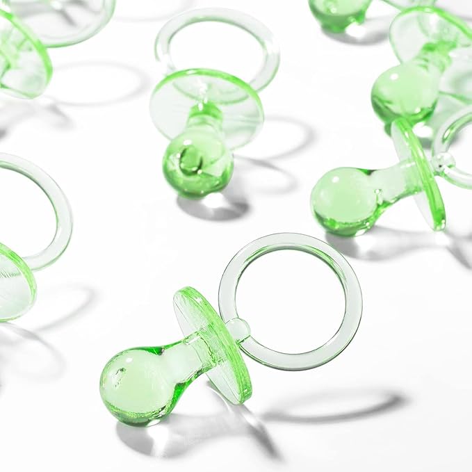 36 Pieces Acrylic Pacifiers for Baby Shower Games, 2.5'' Baby Shower Pacifiers, Bulk Pacifier for Hunt Games, Gender Reveal Table Scatter, Party Favors Decoration(Green)
