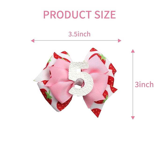 Birthday Hair Bow for Baby Girls - 2Pcs Pink Sprinkle Hair Clips for 5th Birthday Glitter Ice Cream Baby Bow Party Decorations for Girls Toddlers Hair Accessories