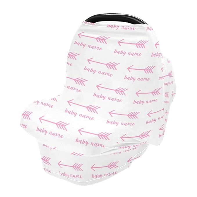 Personalized Baby Car Seat Cover for Babies, Custom Name Baby Car Seats Canopy for Girls, Nursing Breastfeeding Stroller Covers for Infant Newborn, Shower Gift (Arrow Pink)