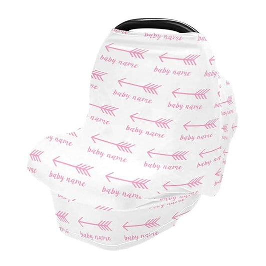 Personalized Baby Car Seat Cover for Babies, Custom Name Baby Car Seats Canopy for Girls, Nursing Breastfeeding Stroller Covers for Infant Newborn, Shower Gift (Arrow Pink)