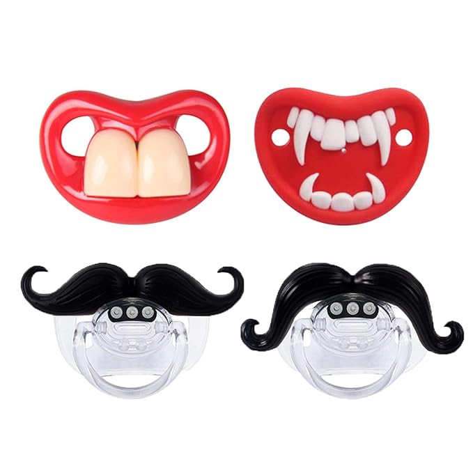 Funny Baby Pacifiers,Mustache Pacifiers for Babies 0-18 Months,Baby Teeth and Vampire Pacifier Funny Pacifiers for Boys and Girls BPA Free