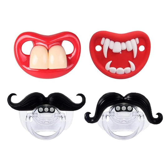 Funny Baby Pacifiers,Mustache Pacifiers for Babies 0-18 Months,Baby Teeth and Vampire Pacifier Funny Pacifiers for Boys and Girls BPA Free