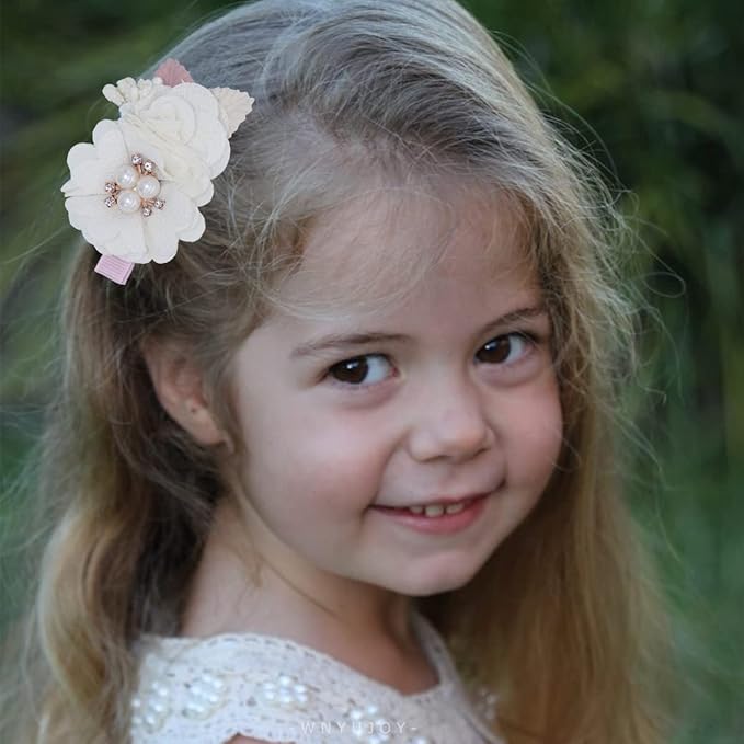 3pcs Girls Flower Hair Clips, Floral Hair Barrettes w/Boutique Fully Lined Alligator, Hair Bows for Baby Newborn Toddler